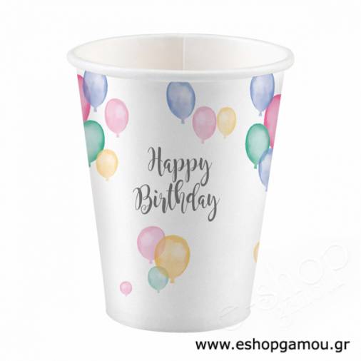 Ποτηράκια Χάρτινα Happy Birthday Παστέλ (8τεμ.)