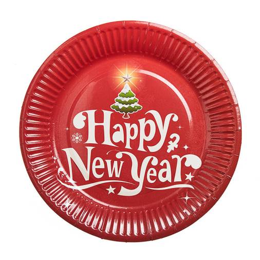 Πιατάκια Χάρτινα Happy New Year Κόκκινα 23εκ.(10τεμ)